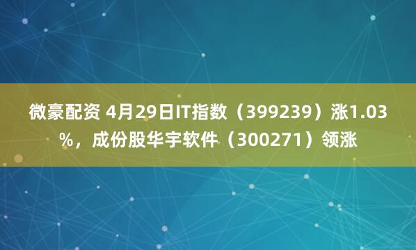微豪配资 4月29日IT指数（399239）涨1.03%，成份股华宇软件（300271）领涨